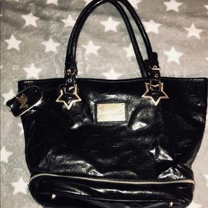 Betsey Johnson BetseyVille black sparkle vinyl bag